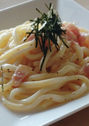 5分★和風カルボナーラうどん★コンロ不要-レシピのメイン写真