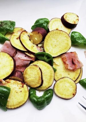 朝食！さつまいもベーコン、ピーマン炒め-レシピのメイン写真
