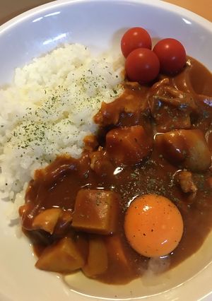 野菜ジュース●ハヤシ風玉かけカレーライス-レシピのメイン写真