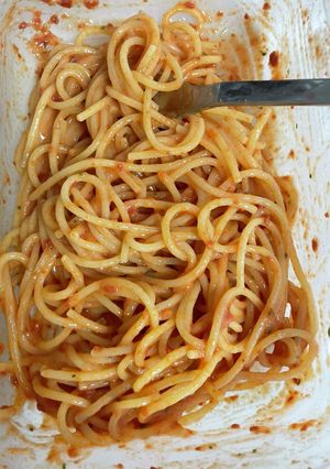 貧乏ズボラ飯　トマトスープの素でスパ-レシピのメイン写真