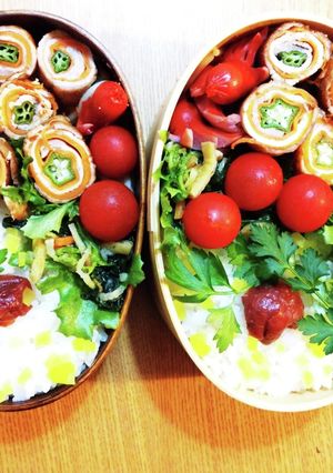 曲げわっぱ、男子高校生と親子弁当-レシピのメイン写真
