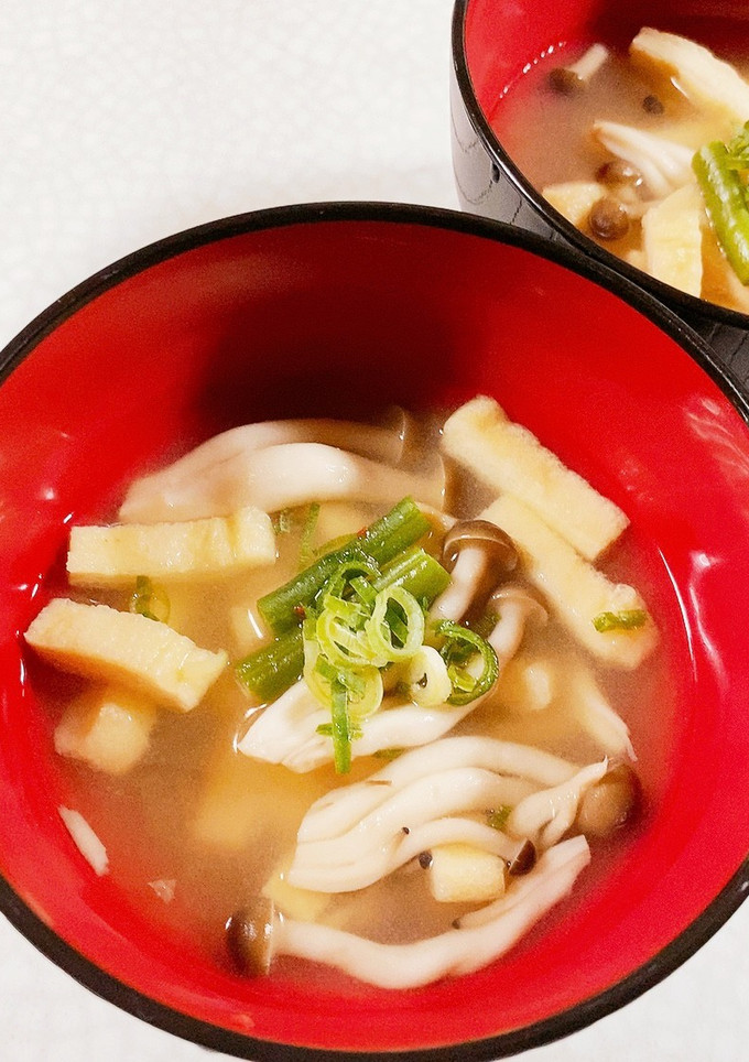 三度豆としめじと油揚げのみそ汁-レシピのメイン写真