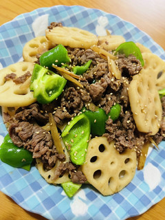 牛肉と蓮根炒め 簡単かさ増しで♪-レシピのメイン写真
