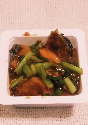 “ニラ麻婆茄子辛くない麻婆豆腐の素和え”-レシピのメイン写真