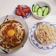 今朝の賄い☆カレーうどんとアルファー米♪