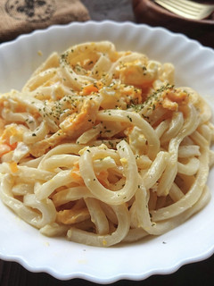 卵とうどんのうどんスープの素マヨ和え-レシピのメイン写真