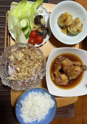 紫玉ねぎの鰹節和え,椎茸焼コーンバター焼-レシピのメイン写真
