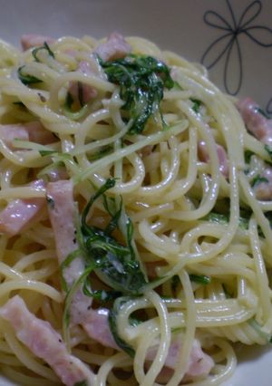 ベーコンと水菜の簡単クリームパスタ-レシピのメイン写真
