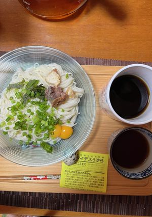 うずらの卵、薬味,鯖味噌煮,冷麦-レシピのメイン写真