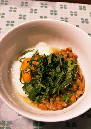 温玉子と紫蘇の納豆和え レンチンで超簡単-レシピのメイン写真