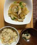 ほたてごはんand豚と野菜の生姜焼きと鯛