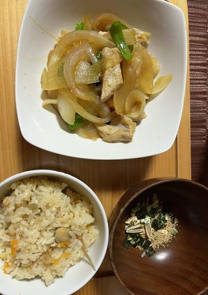 ほたてごはんand豚と野菜の生姜焼きと鯛-レシピのメイン写真