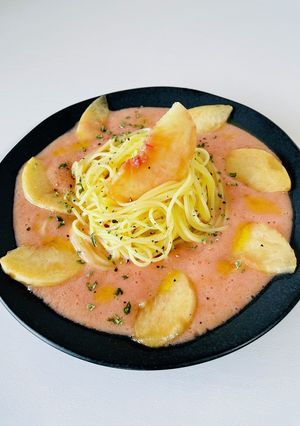 簡単☆完熟白桃＆ミニトマトの冷製パスタ-レシピのメイン写真