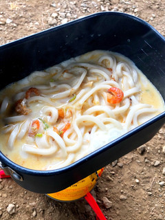 ▲山ごはん▲焦がしネギとエビの豆乳うどん-レシピのメイン写真