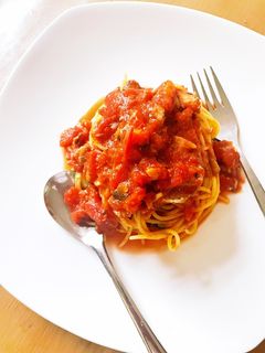 簡単★時短★バジル鯖とトマトの冷製パスタ-レシピのメイン写真