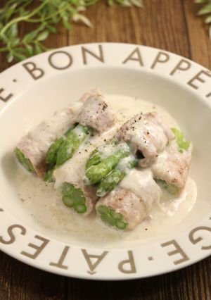 簡単！アスパラ肉巻きのクリーム煮-レシピのメイン写真