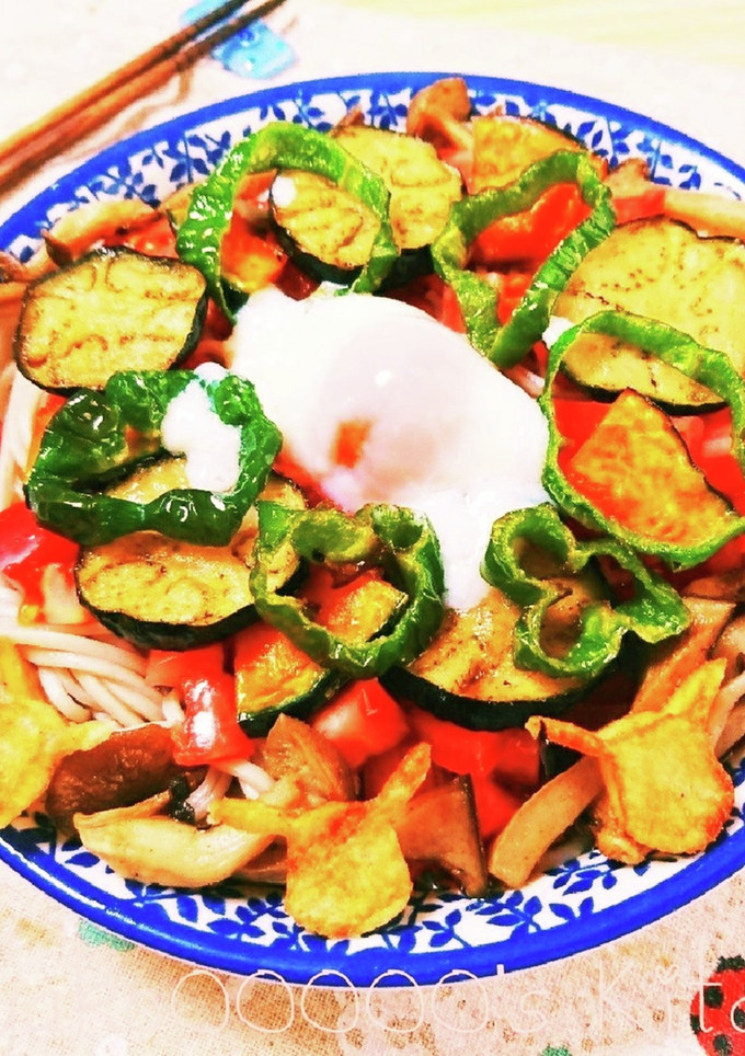 揚げ出し夏野菜と冷やしトマトのサラダそば-レシピのメイン写真