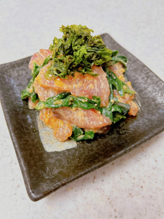 刺身(ぶり)と青菜(金時草)のからし和え-レシピのメイン写真