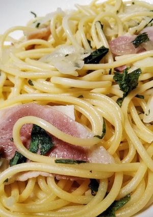 ロースハムとキャベツと玉ねぎ青じそパスタ-レシピのメイン写真