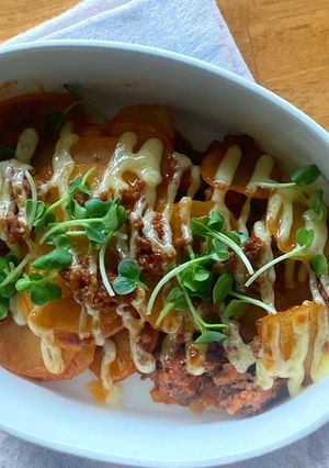 ひき肉とうす切りポテトケチャップマヨ焼き-レシピのメイン写真