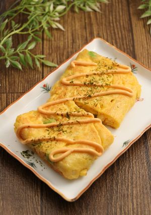 簡単！卵焼き風ちぢみ　枝豆コーン-レシピのメイン写真