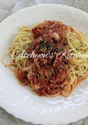 簡単!カニタコホタテのトマトソースパスタ-レシピのメイン写真