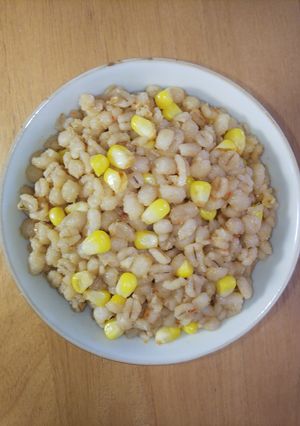 100%押し麦の豆板醤味噌 玉蜀黍麦飯-レシピのメイン写真