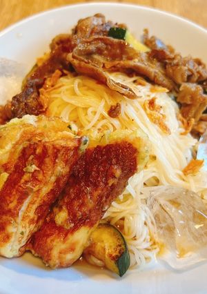 夏バテに！肉炒め×納豆のぶっかけそうめん-レシピのメイン写真