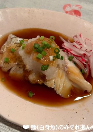 鱈(白身魚)のみぞれあんかけなめ茸乗せ♪-レシピのメイン写真