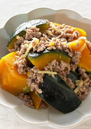 生姜香る豚ひき肉とかぼちゃの煮物-レシピのメイン写真