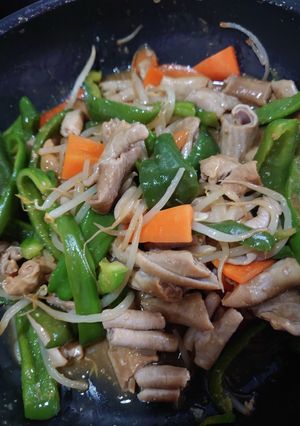 豆板醤使った風。豚白モツの甘辛味噌いため-レシピのメイン写真