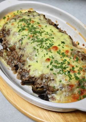 なすのしいたけ塩ミートソースチーズ焼き-レシピのメイン写真