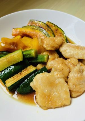 夏野菜と鶏胸肉の焼き浸し-レシピのメイン写真