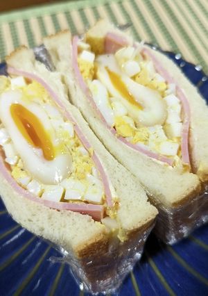 麺つゆ半熟卵＆固茹卵のダブルたまごサンド-レシピのメイン写真