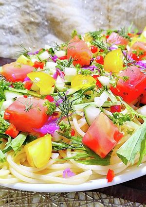 彩りサラダの冷製パスタ-レシピのメイン写真