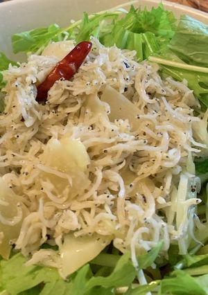 水菜たっぷり、しらすガーリックパスタ-レシピのメイン写真
