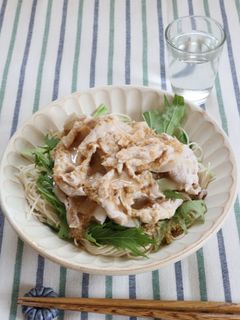 水菜と豚しゃぶのごまだれ豆乳そうめん-レシピのメイン写真