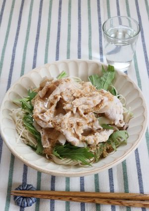 水菜と豚しゃぶのごまだれ豆乳そうめん-レシピのメイン写真