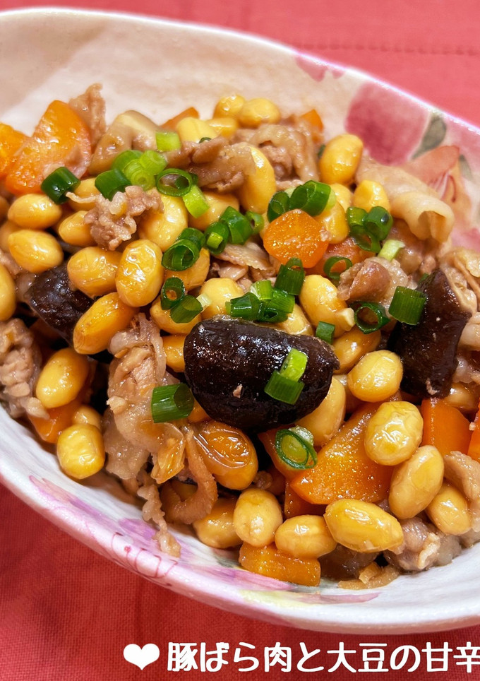 豚ばら肉と大豆の甘辛煮♪-レシピのメイン写真