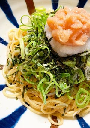 九条ねぎたっぷり野沢菜ちりめんたらこスパ-レシピのメイン写真