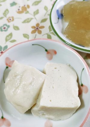 210加熱無し　豆腐とオオバコのくず餅風-レシピのメイン写真
