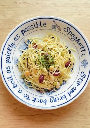 ミックスビーンズと塩昆布のオイルパスタ-レシピのメイン写真