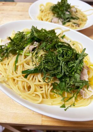 豚バラと青ネギのさっぱり梅干し和風パスタ-レシピのメイン写真