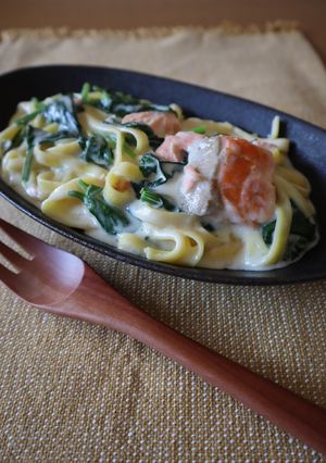 塩鮭でワンパンクリームパスタ-レシピのメイン写真