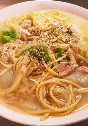 ワンパンとろとろ白菜のやさし〜スープスパ-レシピのメイン写真