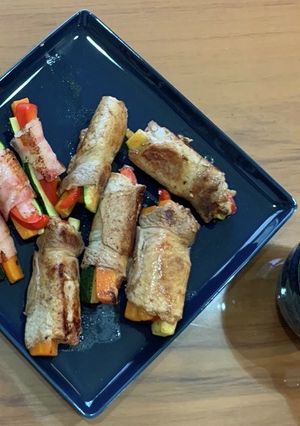 ズッキーニ人参の肉巻き:プラムソース掛け-レシピのメイン写真