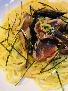 和風パスタ●やまかけカツオのたたきパスタ-レシピのメイン写真
