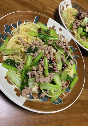 豚ひき肉と小松菜の♡お手軽和風パスタ-レシピのメイン写真