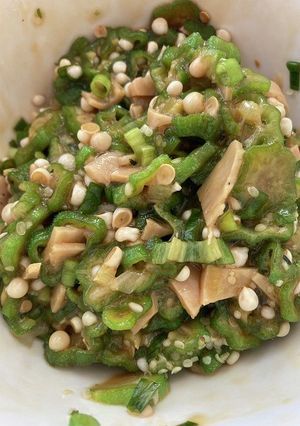 玄米黒酢でオクラ和え 大豆ミート入り-レシピのメイン写真