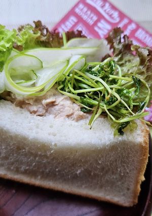 【家庭菜園】胡瓜豆苗レタス入りツナサンド-レシピのメイン写真